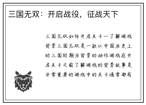 三国无双：开启战役，征战天下